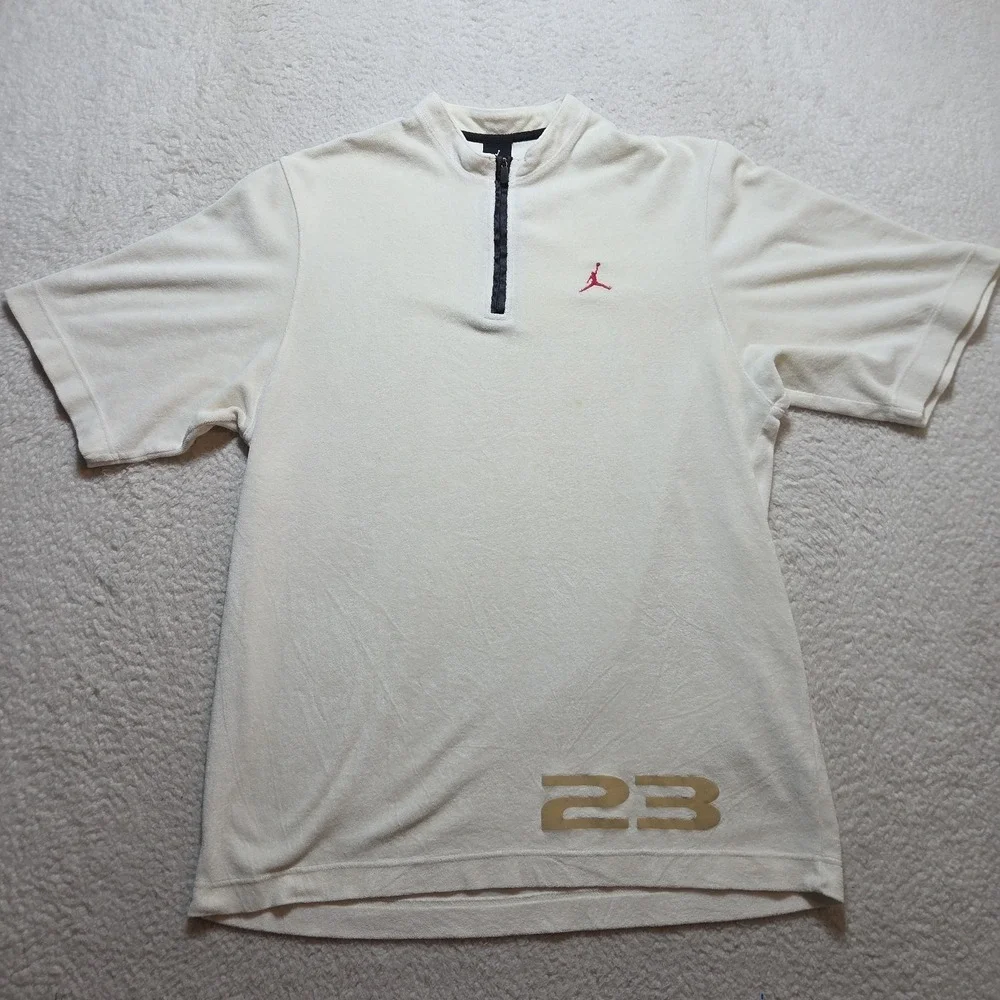Y2K Jordan Velour Quarter Zip Shirt Men's Medium White Jumpman 23 Microfiber